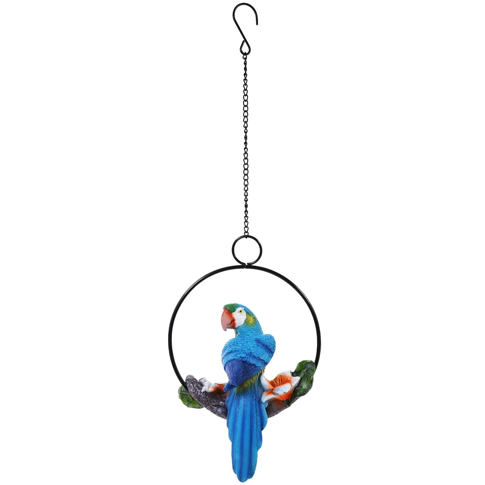 Angoily Decorazione da Appendere Pappagallo in Resina Blu Cerchio in Ferro, Ornamento Delicato per Arredamento Casa e Giardino