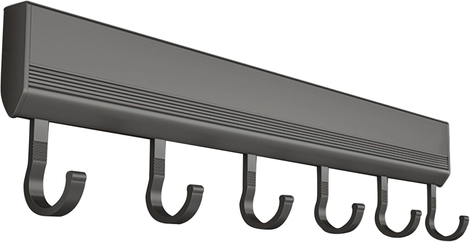 Global-Daily Kitchen Utensils Holder Wall Mounted, Utensil Rack with Sliding Hooks, Self Adhesive Utensil Hanging Rail (30cm)