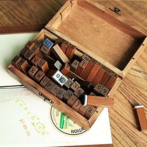 70pcs Alphabet Letters Stamps, BetterJonny Wooden Rubber Ink Stamp Kit with 6pcs Colorful Ink Pad Set for DIY Craft