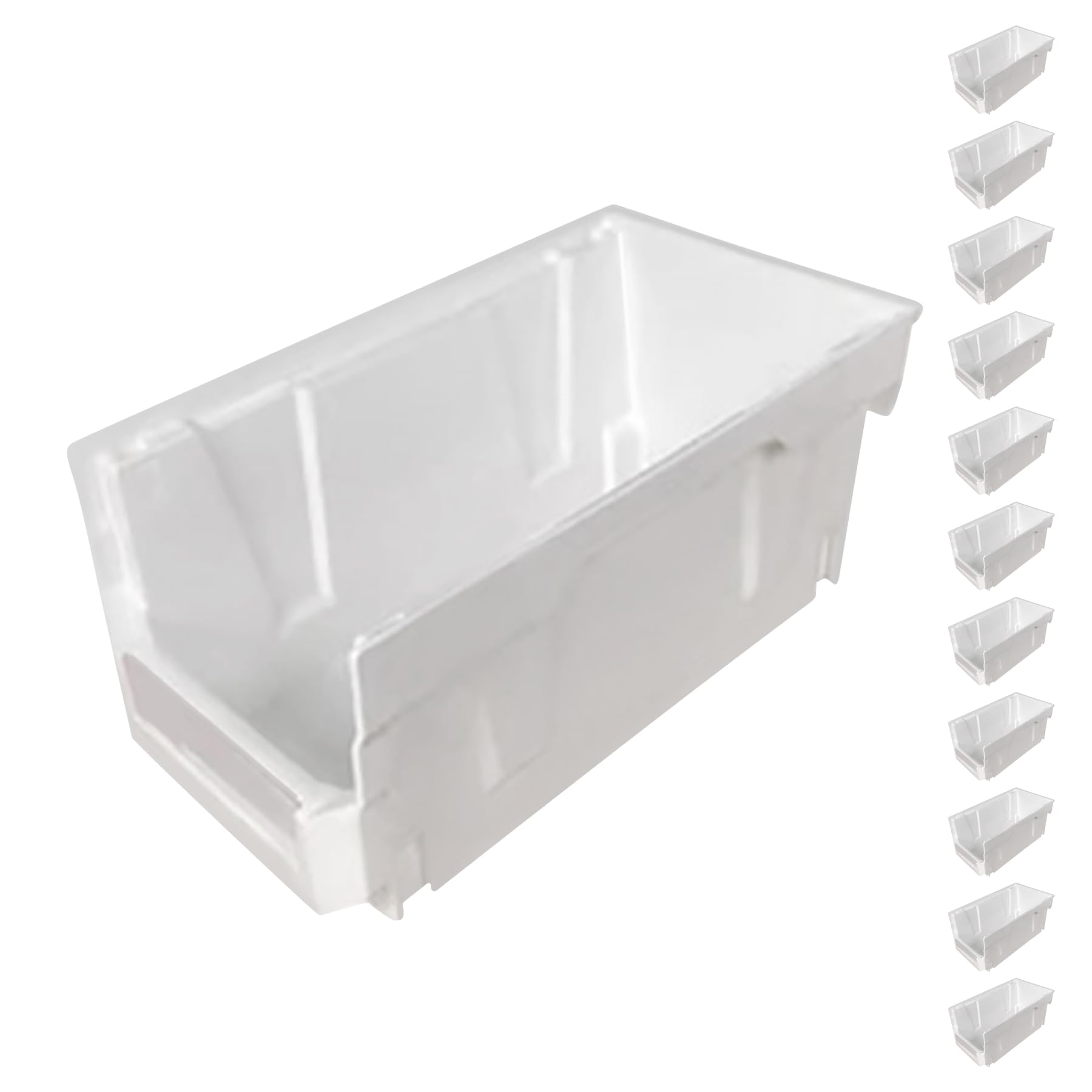 Contenitori industriali impilabili con cassetti antiscivolo e base resistente agli urti, sistema di organizzazione per officina CNC, confezione da 12 pezzi, colore bianco, 37,6 x 21,1 x