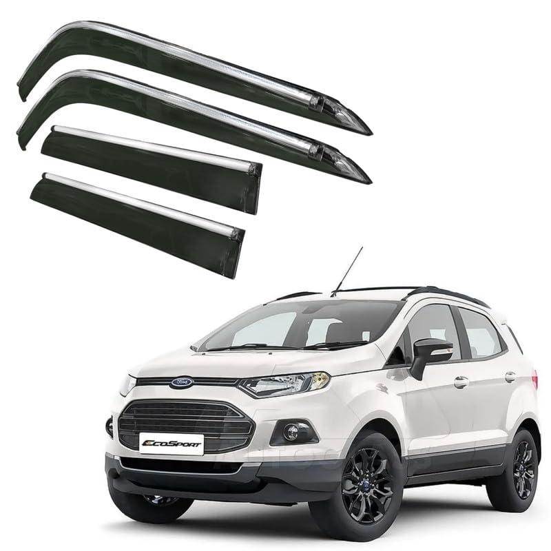 Image of CAR SAAZ Side Door Visors for Ecosport (2012-2016)(Set of 4Pcs)|Chrome Lined Rain Guards, Polycarbonate, Smoke Finish