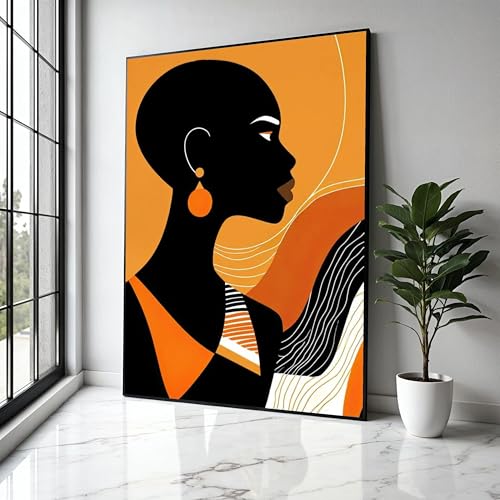 Portrait féminin contemporain silhouette africaine orange et noir