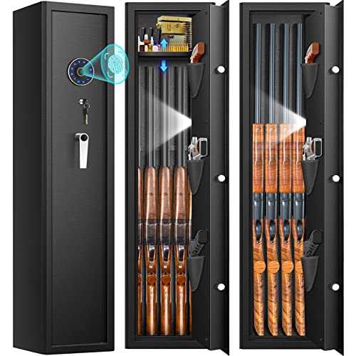 Biometric Fireproof Gun Safe For Home Rifle And Pistols, Fingerprint Gun Safe For Rifles And Shotguns, Quick Access Gun Storage Cabinet With Digital Combio Lock, Pistol Rack, Removable Shelf, Anti-Theft System & Silent Mode #TOP5