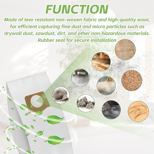 Image of AVG0905 Fleece Filter Bags Replacement for EGO Power+ 9 Gallon Cordless Wet /Dry Vacuum WDV0900 5 Pack