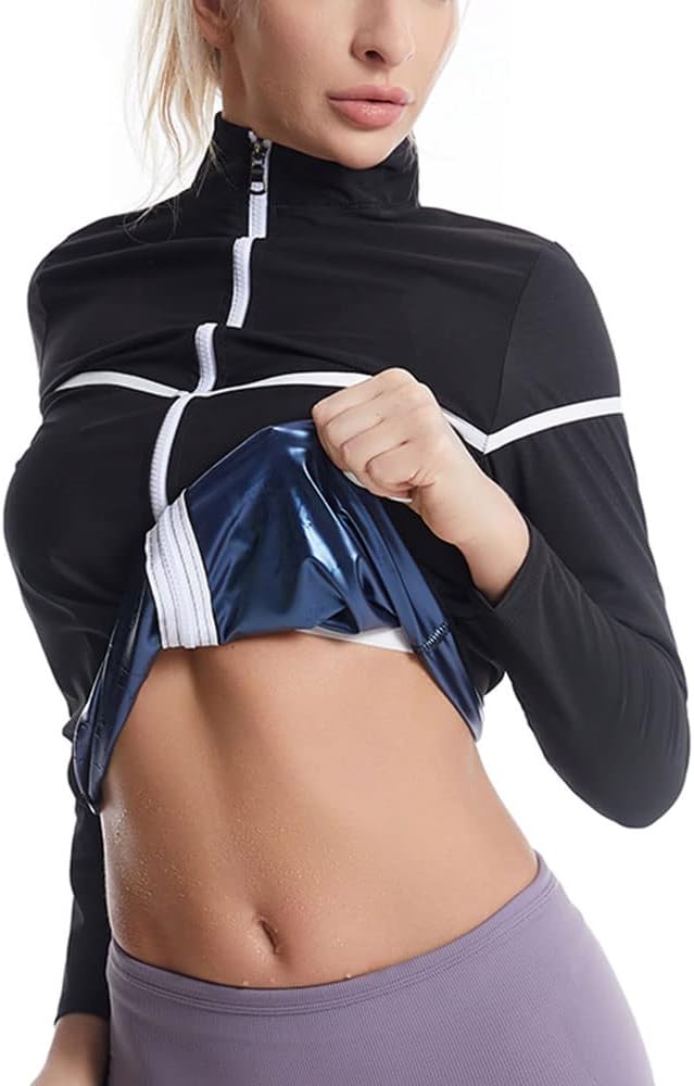 Slimming Sauna Suit for Women Sweat,Shape Weight Loss Zipper Jacket Long Sleeve,Gym Workout Tops Body Shaper Sweat Suits