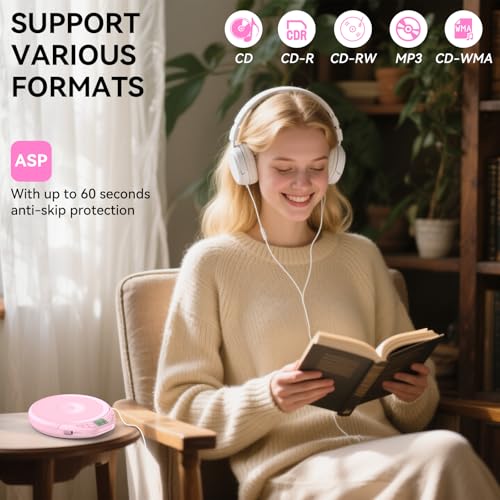 Image of Portable CD Player for Car: Kegaudio with Earphones Anti-Skip LCD Display Personal Disman Disc Player for Car & Sports Supports MP3 WMA PROG & Memory Function
