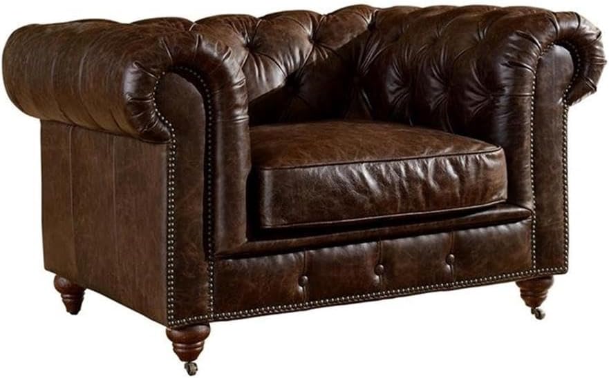 Crafters and Weavers Century Chesterfield Top Grain Vintage Leather Chesterfield Style Arm Chair