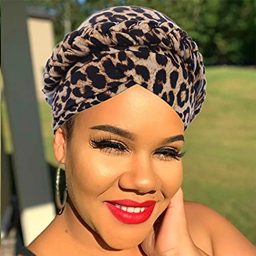 Woeoe African Turban Leopard Print Stretch Headwear Print Pattern Head Scarf Elastic Beanie Cap Head Wrap For Women And Girls(2 Pieces) Red #TOP3