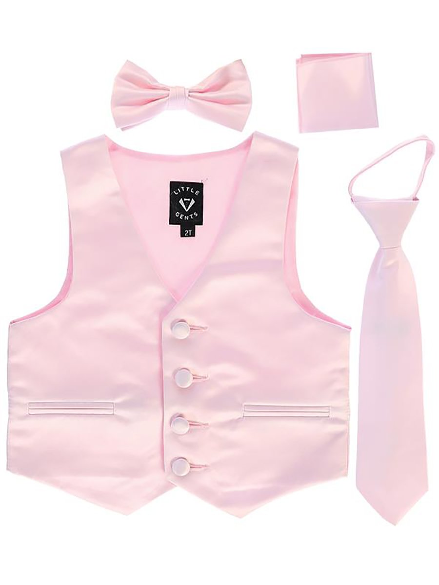 Pink Infant Boys 4 Piece Formal Satin Vest Set Zipper Tie Bowtie Hanky 18-24 Months