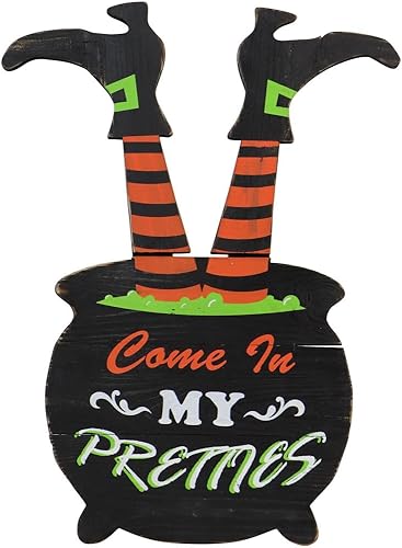 Haunted Hill Farm 24 pulgadas Come in My Pretties Witch's Cauldron - Divertida estaca de madera para decoración de Halloween
