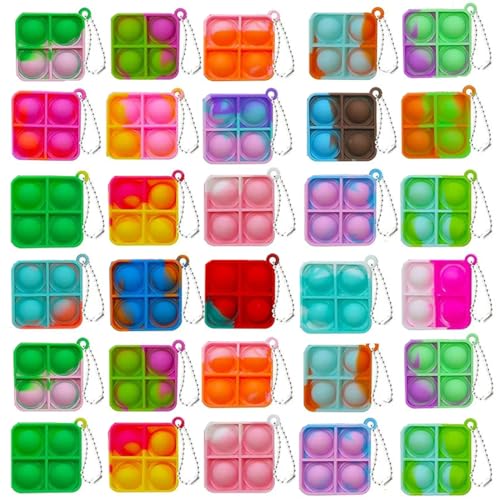 COYUN 30PCS Mini Pop Push It Fidget Toy Portachiavi, giocattolo manuale con bolle da premere stile, Mini Pop silicone, Push Pop Bolla Giocattolo Antistress Anti-Anx Sensoriali Per Bambini E Adulti