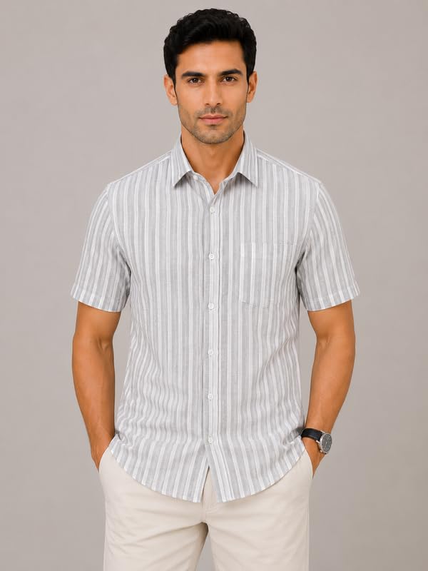 Image of MARK & ALBERT Half Sleeves Regular Fit Formal Shirt for Men Grey