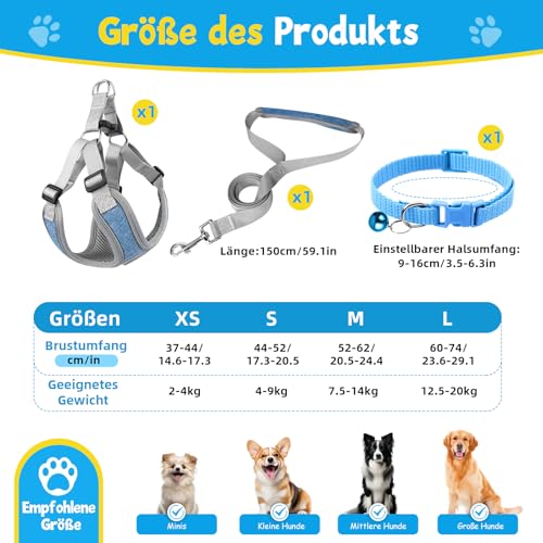 3 Stück Hundegeschirr und Leine Set, Verstellbares Brustgeschirr, Reflektierendes atmungsaktives Hundegeschirr mit D-Ring, Hundegeschirrs Set für Welpen, Kleine Hunde