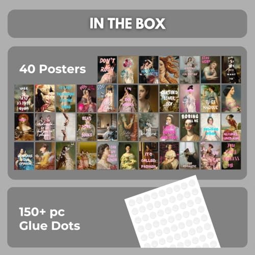 Image of 40-Piece Aesthetic Mini Poster Set (15x10 cm) - Vintage Art with Modern Quotes | Cute Aesthetic Wall Collage Kit for Room Decor, Dorm, Bedroom, Girls | Cottagecore, Y2K, Feminist Vibe (A 006)