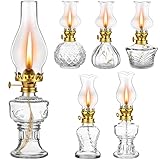 Kittmip 6 Pcs Oil Lamp Vintage Glass Kerosene Lamp for Indoor Use Rustic Decorative Glass Hurricane Lantern with Wick for Home Tabletop Decor Emergency Lighting, 6 Style(Gold)