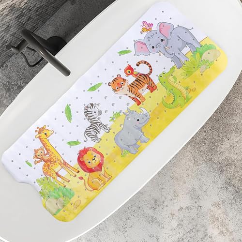 La Mejor Recopilación de Alfombrillas infantiles para baño para comprar online. 47 SYCYKA Tapete para Baño, 100x40CM Alfombrilla de Baño Antideslizante, Alfombrilla de Ducha de Dibujos Animados con Orificios de Desagüe y Ventosas, Adecuado para Baños y Duchas...