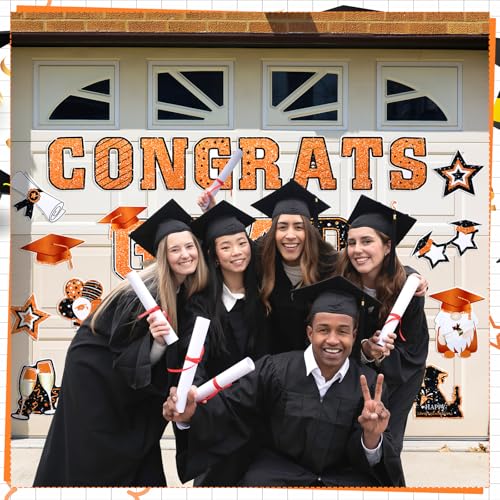 Image of Landhoow 30 Pcs Graduation Car Magnets 2026 Senior Graduation Car Decoration Bumper Sticker Congrats Grad Magnet Magnetic Refrigerator Decal for Grad Parade Party Supplies(Orange, Black)