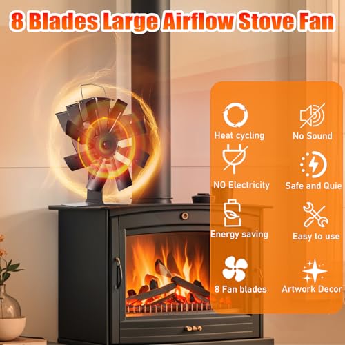 Image of COMBIUBIU 8 Blade Wood Stove Fan, Heat Powered Fireplace Fan for Efficient Warm Air Circulation, Silent Operation Stove Accessories for Log /Wood Stove, Durable Design