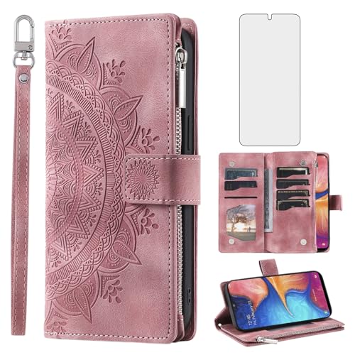 Étui en cuir de style mandala gravé pour Samsung Galaxy A30 avec vitre 9H