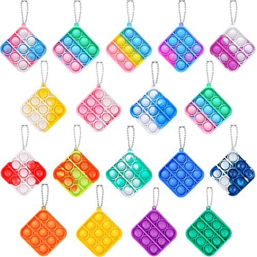 EVERMARKET 18 Pack Mini Pop Bubble Fidget Sensory Toy Keychains, Mini Square Bubble Popper Stress Relief Simple Silicone Squeeze Relax Toys, Rainbow Push Pop Bubbles Fidget Hand Toys