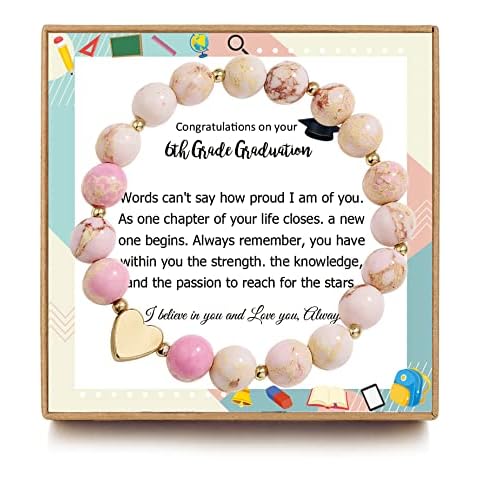 OFGOT7 6th Grade Graduation Gifts, Graduation Gifts for Girls, Heart Pink Charm Bracelet 6th Grade Gifts for Girls, 6th Grade Graduation Gifts for Girls, Adjustable Length from 4-10 inches Cover