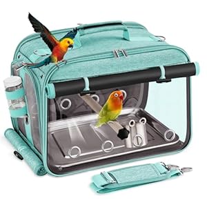 Sanmoncare Airline Approved Bird Carrier, Indestructible Stainless Steel Mesh Parrot Travel Cage, Cockatiels Travel Carrier Lightweight and Portable with Water Bottle and Bowl