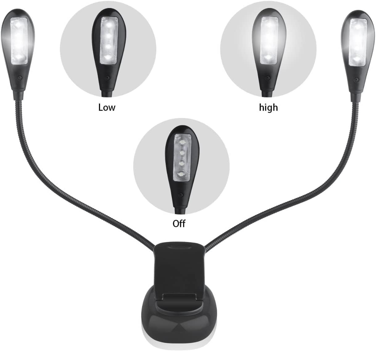 KINGCOO 8LED Buch Leselicht, Einstellbar Doppelkopf Tischlampe Klemmleuchte Lichter Clip Leselampe Tageslichtweiß Notenständer Licht mit 2 Helligkeit USB Kabel für BBQ Schreibtisch Reisen (6Stück)