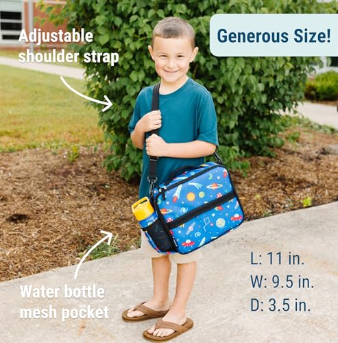 Image of Wildkin Kids ECO rPET Insulated Lunch Box - Keeps Food Hot or Cold, Easy-Clean Lining, Mesh Pockets & BPA-Free - Boys & Girls, Ideal for School, Travel & Daycare - Out of This World