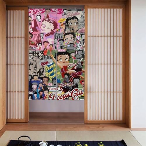 ドアカーテン 遮光カーテン ベティちゃん ベティブープ アニメ ロング のれん 間仕切り かわいい 目隠し 湯のれん おしゃれ 暖簾 玄関 キッチン リビング ベランダ 86cm×143cm