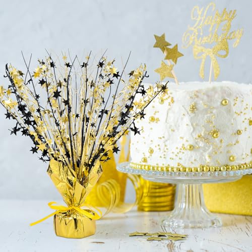 Image of Crowye 3 Pieces Metallic Foil Spray Centerpiece Birthday Table Decoration Star Burst Centerpieces Graduation Table Decor for Birthday 2026 Party Holiday(Black Gold)