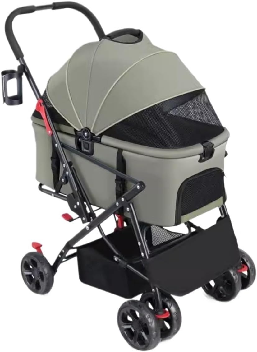 Stroller for Cats Dog Stroller Folding Dog Stroller Pet Stroller 3 in 1 Detachable Cat Stroller 4 Wheel Storage Basket for Small Medium Dogs Cart Pet Carrier Strolling Cart(Green)