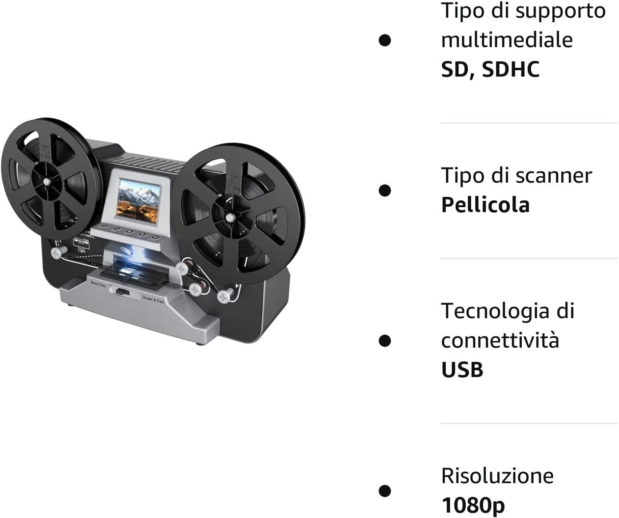 DIGITNOW! Super 8 Filmscanner Digitalisierer HD1080P 32GB 2,4" LCD Grau