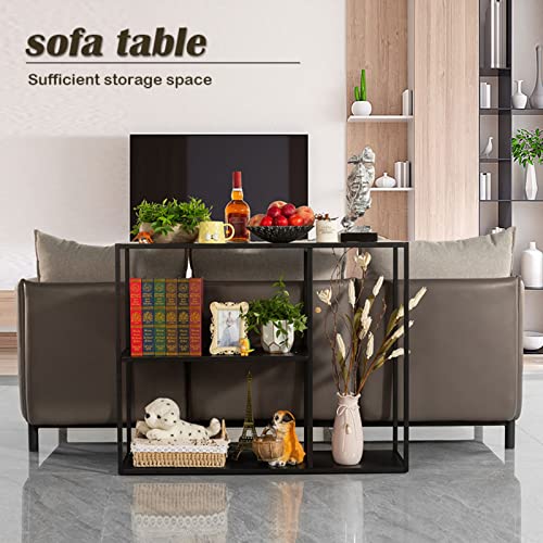 Hdani Console Table, Narrow Entryway Table, 3 Tier Metal Hallway Table, 9.8''Dx31.5''Wx29.7''H(Black) #TOP7