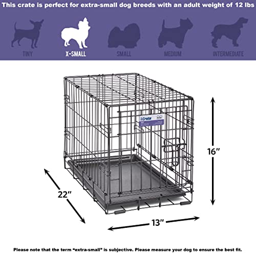 MidWest Homes for Pets iCrate Hundebox, klappbar, 1 Tür, Trennwand, auslaufsichere Bodenwanne, sichere Verriegelungen, Drahtgitterbox für extra kleine Rassen, tragbar, robust, leichter Aufbau, 59 cm