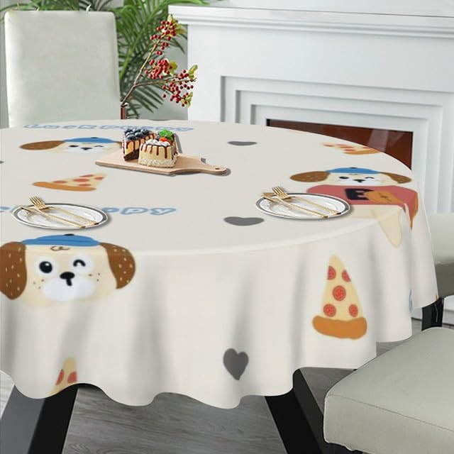 Miniatura 5 de Cute Luck Dog Round Tablecloth Table Cloth Decor Washable Table Cover with Wrinkle Resistant for Home Kitchen Dining Room Picnic Camping Party