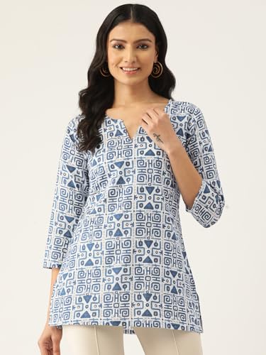 Image of feranoid Designer V-Neck Short Straight Kurti with 3Quarter Sleeves