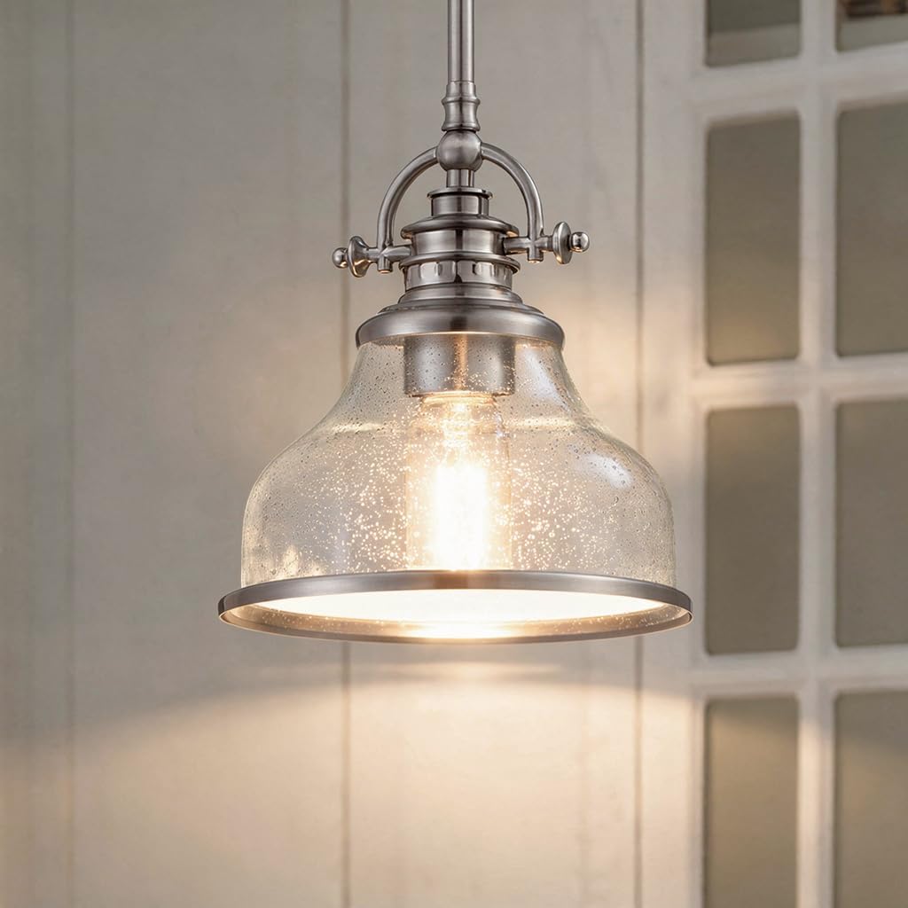 Urban Ambiance Luxury Traditional Pendant, Small Size: 9.5''H x 8''W, with Classic Style Elements, Brushed Nickel Finish, UQL3661, Pasadena Collection