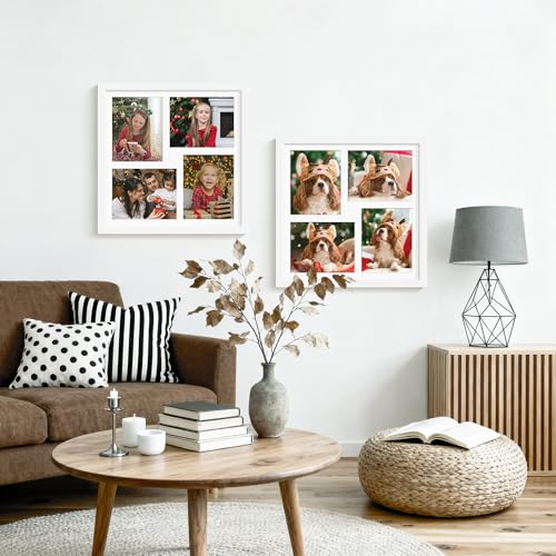Image of DUENPY 20x20 Collage Picture Frame 8x10 Picture Frame Collage Displays Four 8x10 inch Photos Available Horizontal Wall Mounting Display and Vertical White