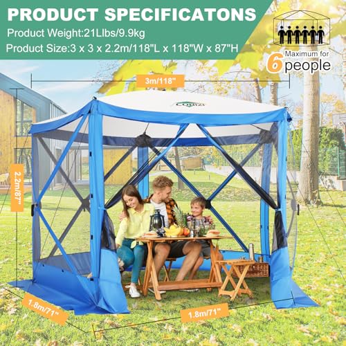 Image of COBIZI 10x10 FT Pop up Gazebo, Popup Canopy Tent,Instant Screened in Gazebos, Waterproof Portable Outdoor Small Screen Tents Sun Shelter,carpas para Patio for Camping, Garden and Backyard,Blue