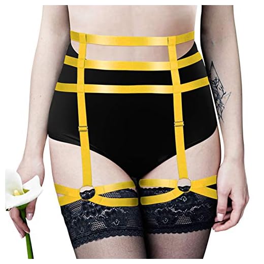 BANSSGOTH Arnés para el cuerpo para mujer Liga de pierna Correa Cinturón de cintura Jaula de lencería Festival Rave Punk Medias góticas Liguero Tela elástica (naranja amarillo)
