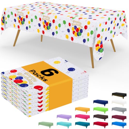 Image of Smiry Disposable Table Cloth - 6 Pack, 54 x 108 Inch Waterproof Rectangle Tablecloths for Parties, Decorative Plastic Table Cover, Leakproof & Sturdy, Colorful Balloons