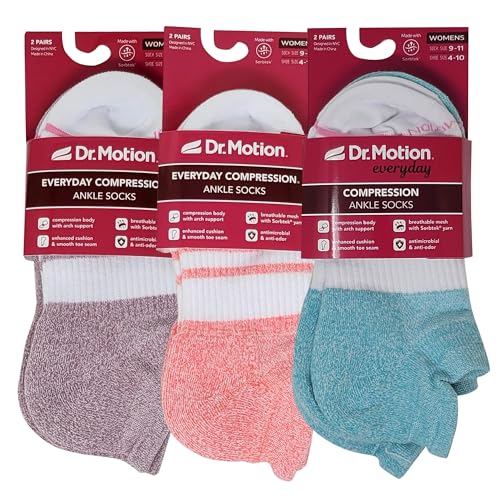 Image of Dr. Motion 6 Pairs Womens Low Cut Ankle Cushioned Breathable Compression Socks