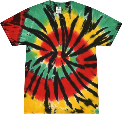 Colortone 100% Cotton Tie Dye T-Shirt for Women and Men, Small, Rasta Web