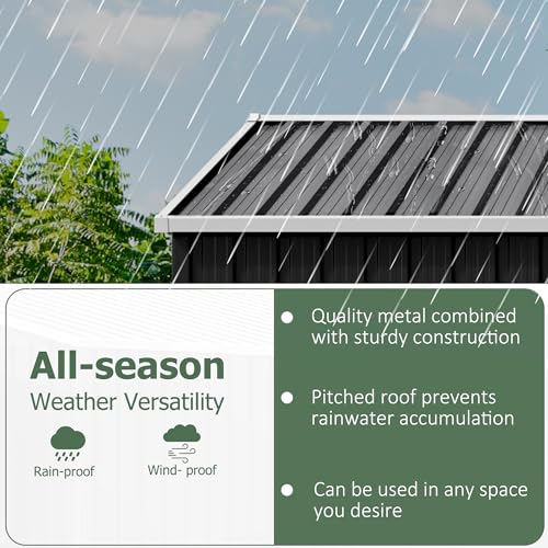 WKM-10×14-FT-Outdoor-Storage-Shed-Metal-Shed-with-Updated-Frame-Structure-and-Lockable-Doors-Large-Steel-Yard-Shed-Utility-Tool-Storage-for-Garden-Backyard-Patio-Lawn-Black WKM 10×14 FT Outdoor Storage Shed Metal Shed with Updated Frame Structure and Lockable Doors Large Steel Yard Shed Utility Tool Storage for Garden Backyard Patio Lawn Black