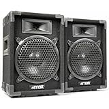 MAX MAX8 - Set de Altavoces pasivos 2X 400 W con woofer de 8 Pulgadas, Altavoz para Fiestas con Asas, Conjunto de Altavoces pasivos para DJ, Caja acústica para Discoteca en Negro