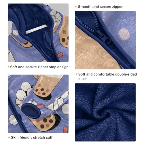 Bubble Tea Pattern Design Toddler Fleece Jacket Girl Boys Hooded Fleece Jacket Coat Warm Outwear Zip-up 3-10T3