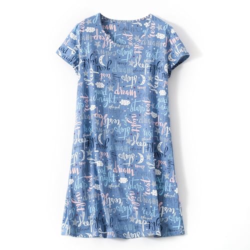 Image of PNAEONG 3 Pack Women's Cotton Nightgown Short Sleeve Shirt Print Sleepdress