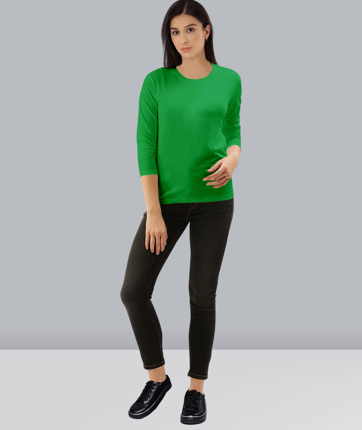 TVP Fashions Premium Plain Women Round Neck Full Sleeves Cotton Tshirt. Festive,Offer,Discount,Sale,Limited Edition, Trending Tees and Tshirts. (Green_Small)