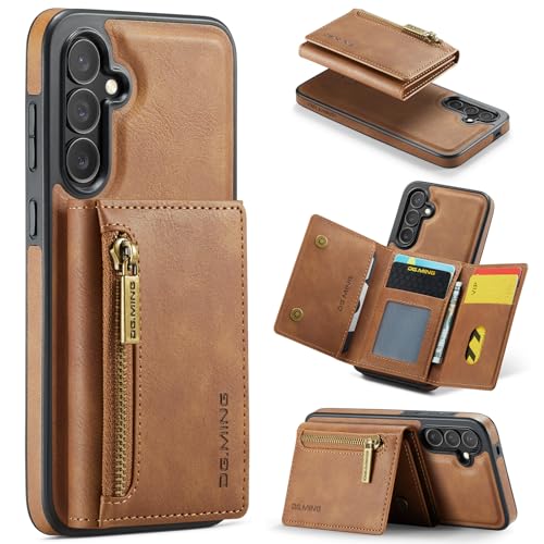 Étui portefeuille Galaxy S25 Plus coque 2 en 1 magnétique en cuir marron mat