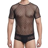 Clubwear Herren Sexy, T-Shirt Transparent Und Unterwäsche, Sexy Outfit, Netzoberteil Herren-Reizwäsche, Casual Festival Sissy Party, Clubwear, Schwarz, L